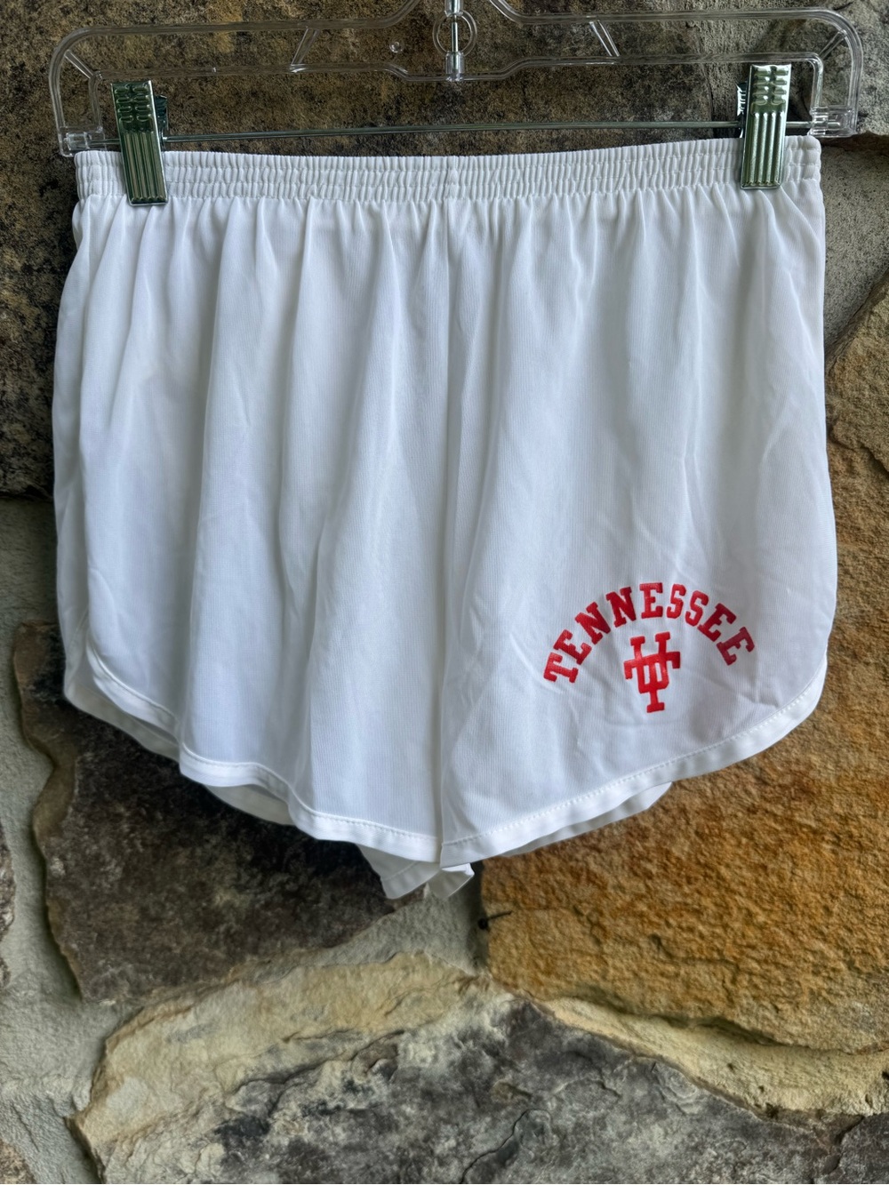 Vintage 80s Champion White Women's Athletic Shorts with Orange Tennessee Logo